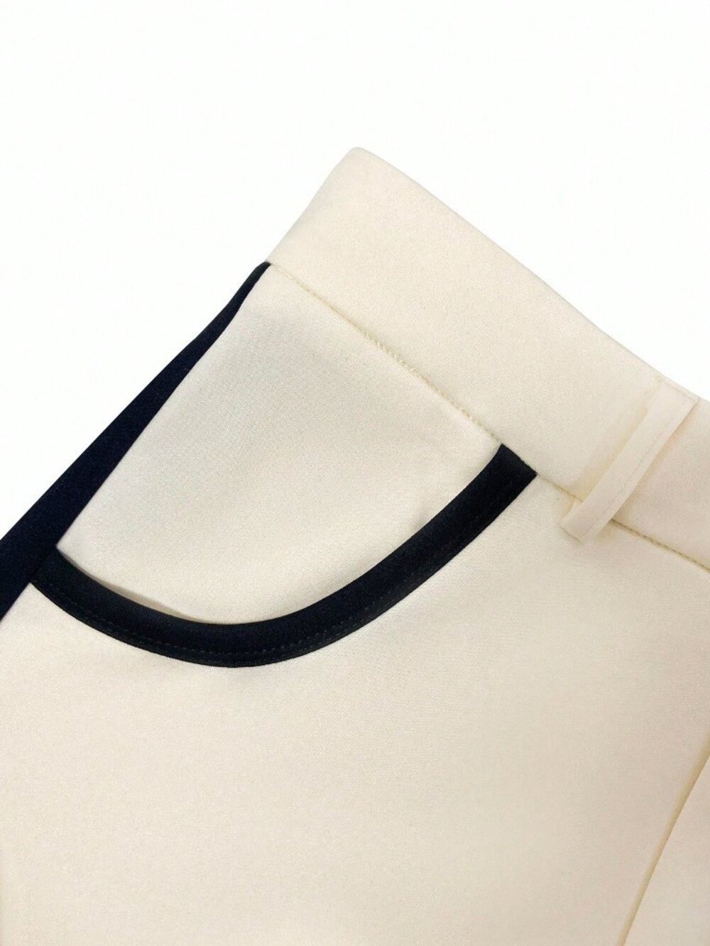 Beige Casual Women's Elegant Wide Leg Pants with Color Blocking - Picture 4 of 6